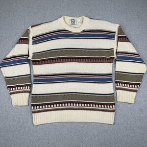 Vintage Sears Roebuck & Co Sweater Mens Large 70s Striped Chunky‎ Knit Made USA